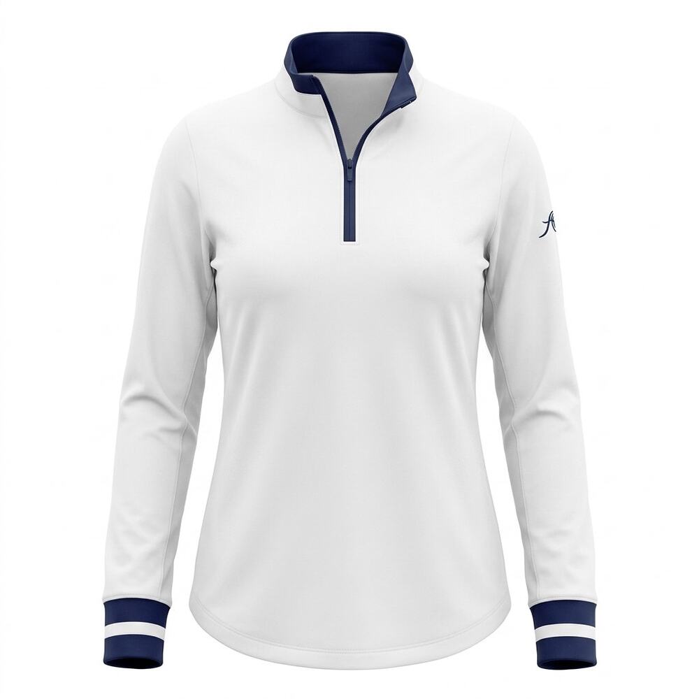 G Lifestyle White Navy 1/4 Zip Mock Neck Pullover Sweater Women Size S